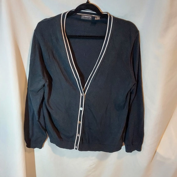 Liz Claiborne Women's Navy Cotton Cardigan with White Trim - Picture 1 of 6